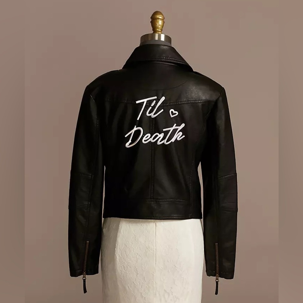Til Death Script Black Vegan Leather Moto Jacket